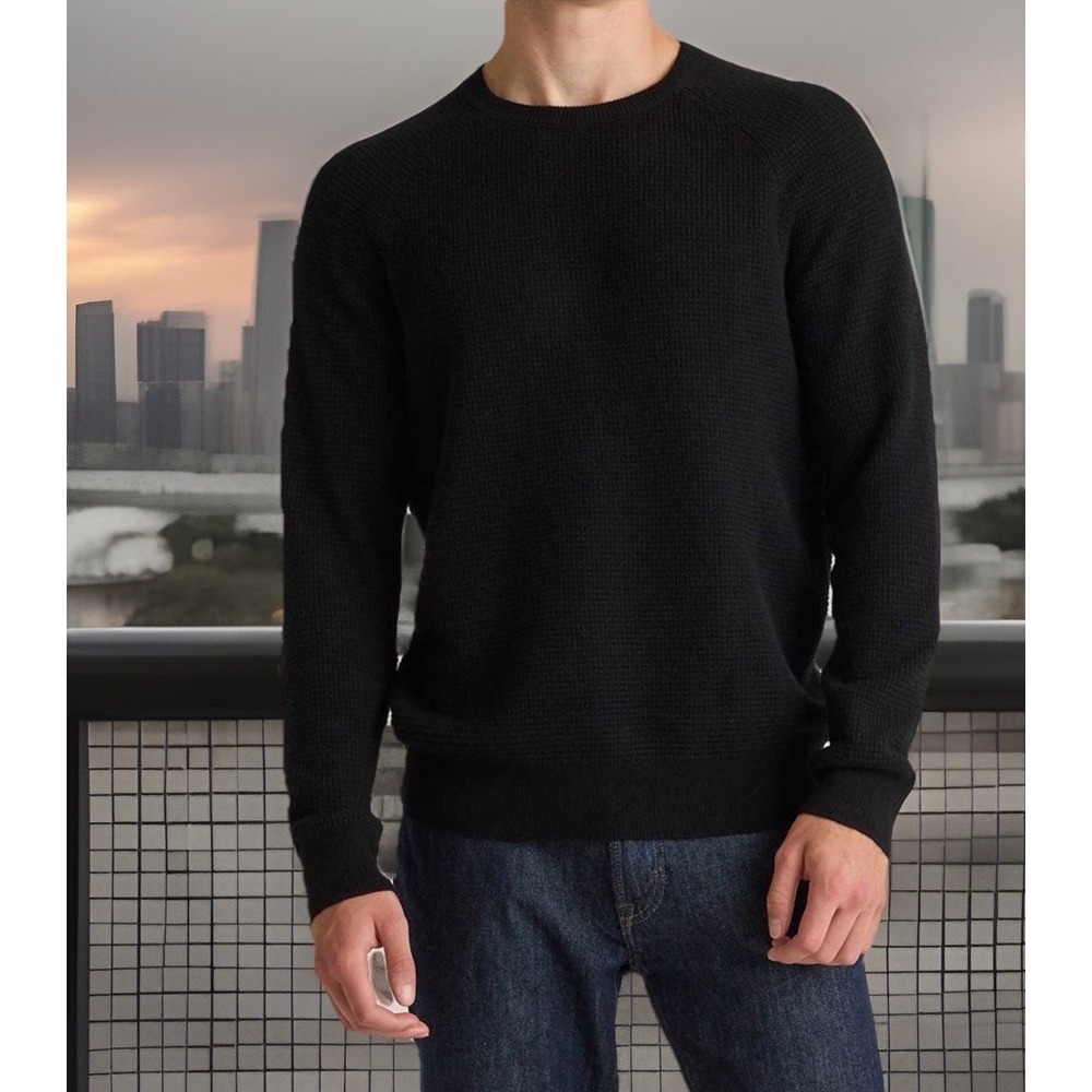 NEW Quince Men's Mongolian Cashmere Waffle‎ Sweatshirt Sweater Black Size XL